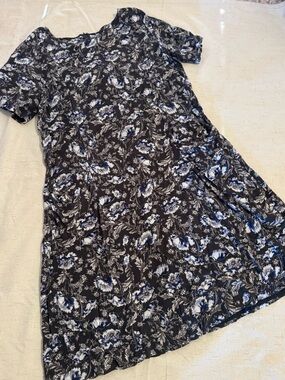 J. Jill Black Dress with Blue and White Floral Pattern